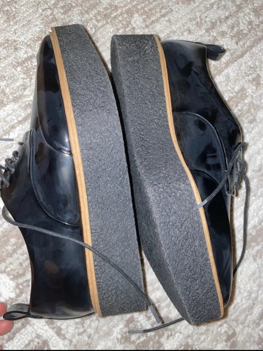 Zara Black Patent Platform Derby with Brown-Wrap Sole